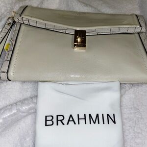 Brahmin Cream and Gray Leather Clutch